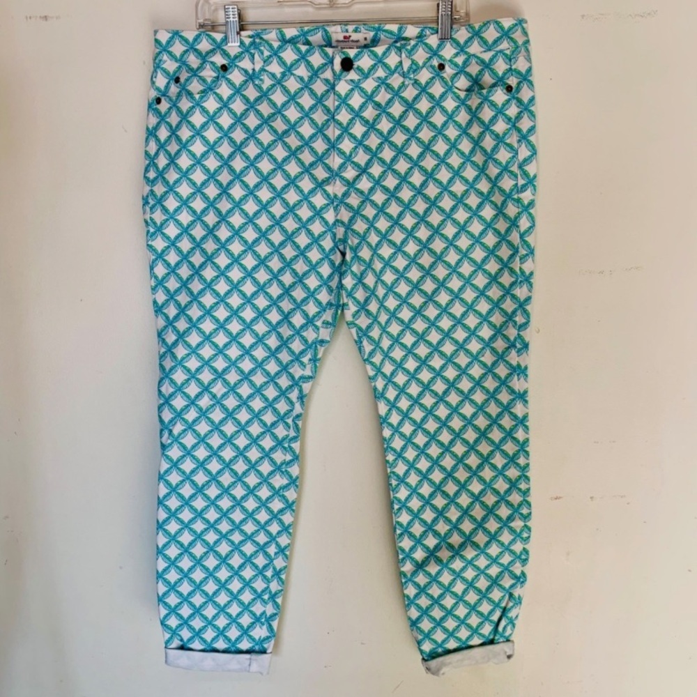 Vineyard Vines Leaf Printed Ankle Jeans Women’s Size 16 Vacation Spring Resort